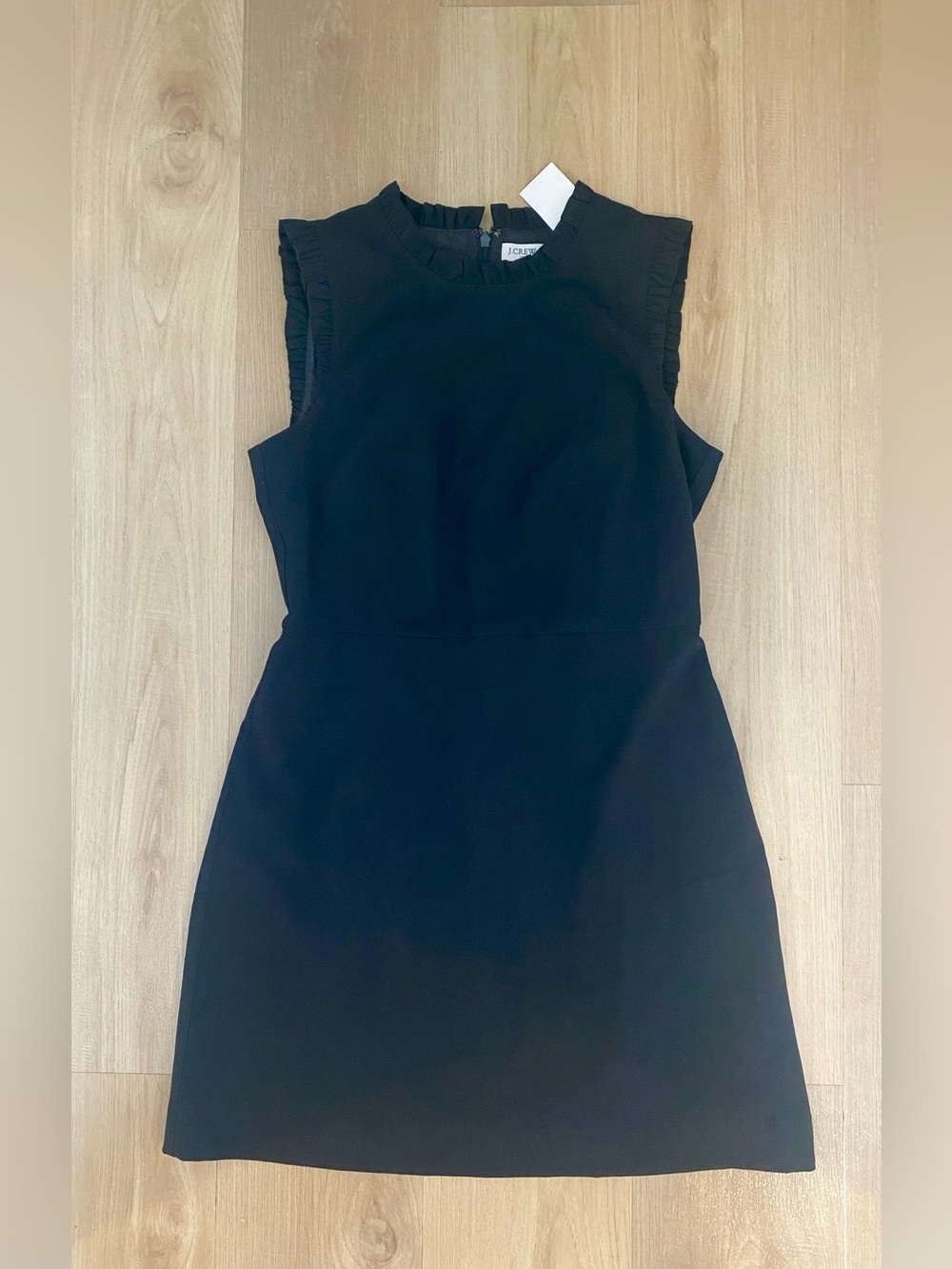 J. Crew Black Sleeveless Ruffle Trim Fitted Waist Cocktail Office A-Line Dress 6